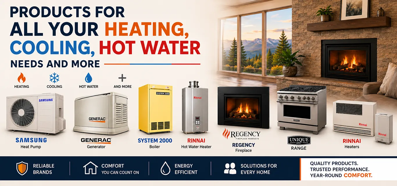 Products for all your heating, cooling, hot water needs and more!